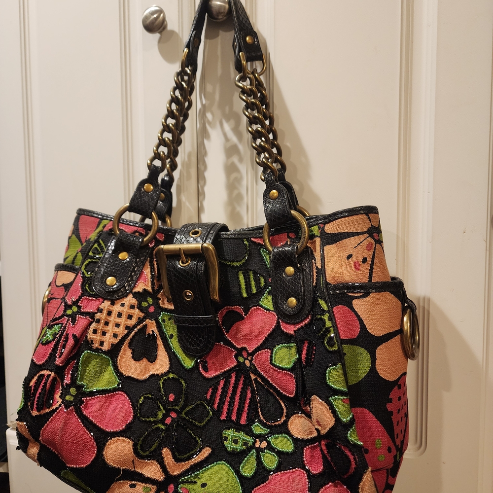 Isabella Fiore Black and Pink Floral Shoulder Bag